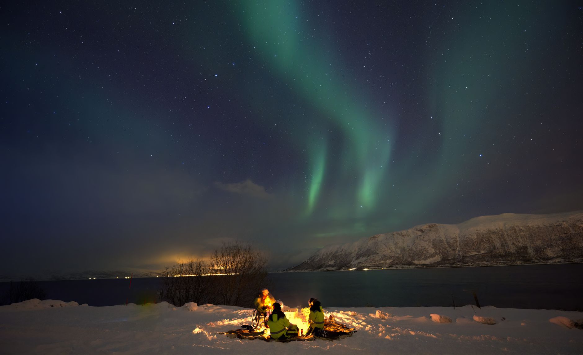 Aurores boréales vertes dans le ciel arctique