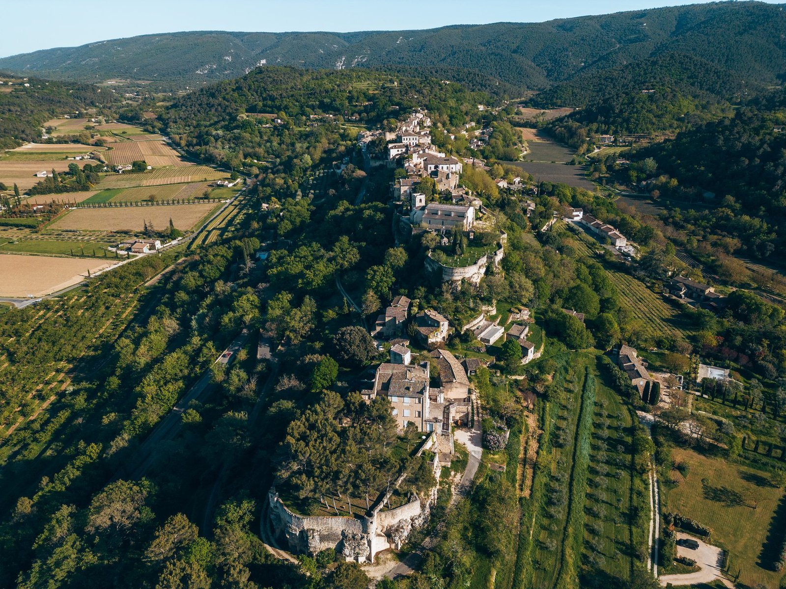Ménerbes étiré sur sa crête au-dessus des vignes